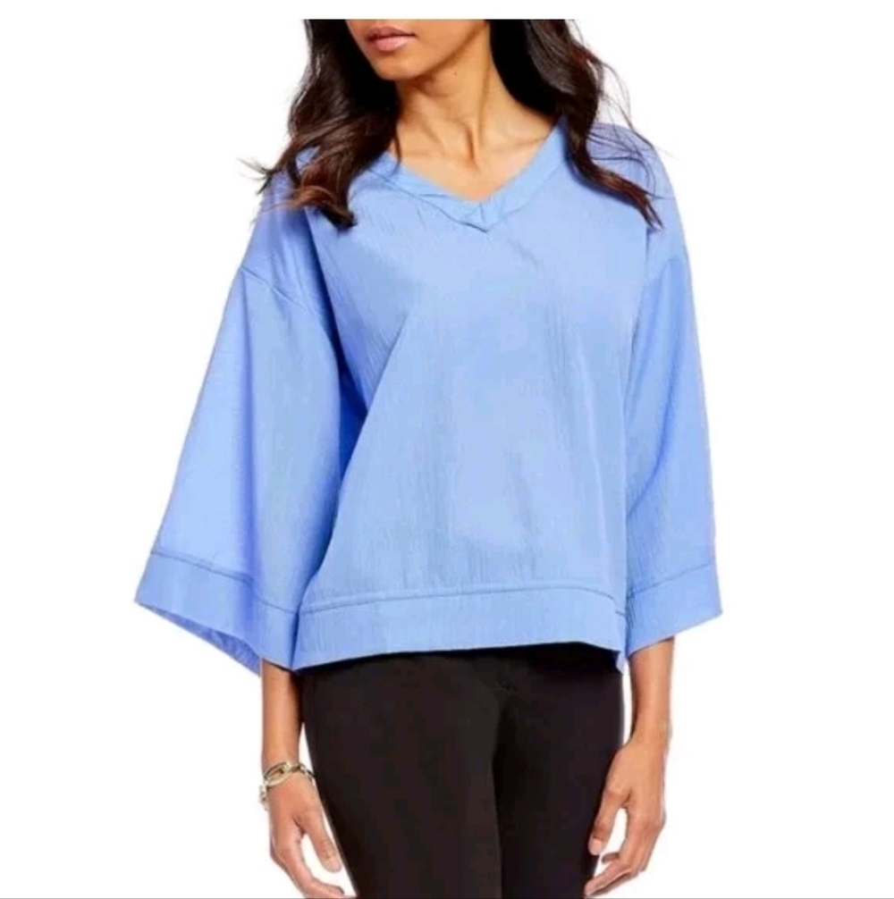 GIBSON LATIMER Blue Oversized V Neck Blouse Top Plus Sz 3x New